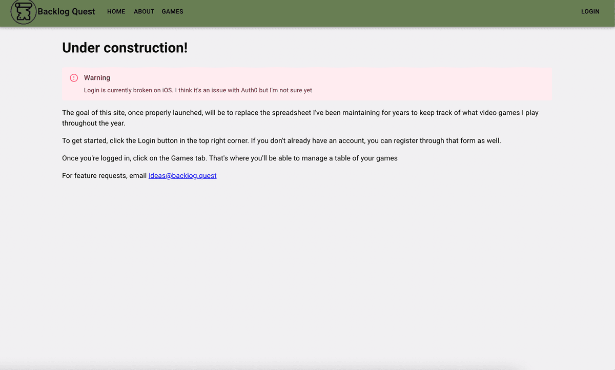 Backlog Quest Homepage